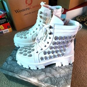 Azalea Wang Skull Rhinestone Combat Boot